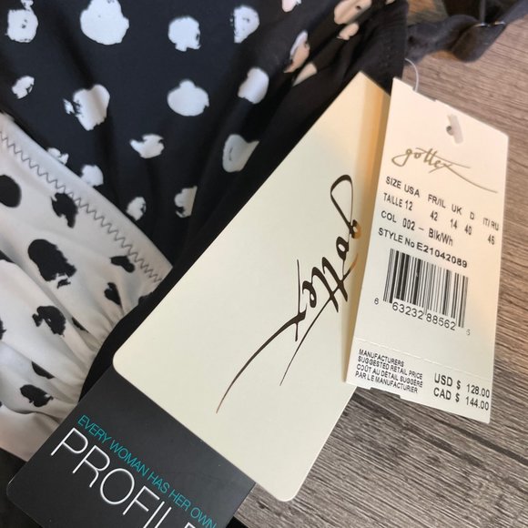 Profile by Gottex Dotty Black and White Underwire V-Neck One Piece Swimsuit - Picture 3 of 6